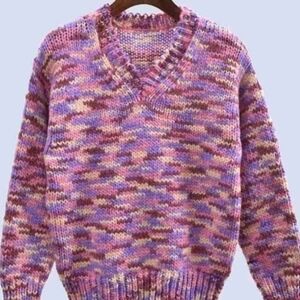 Women's V-Neck Marled Knit Sweater - Pink & Purple